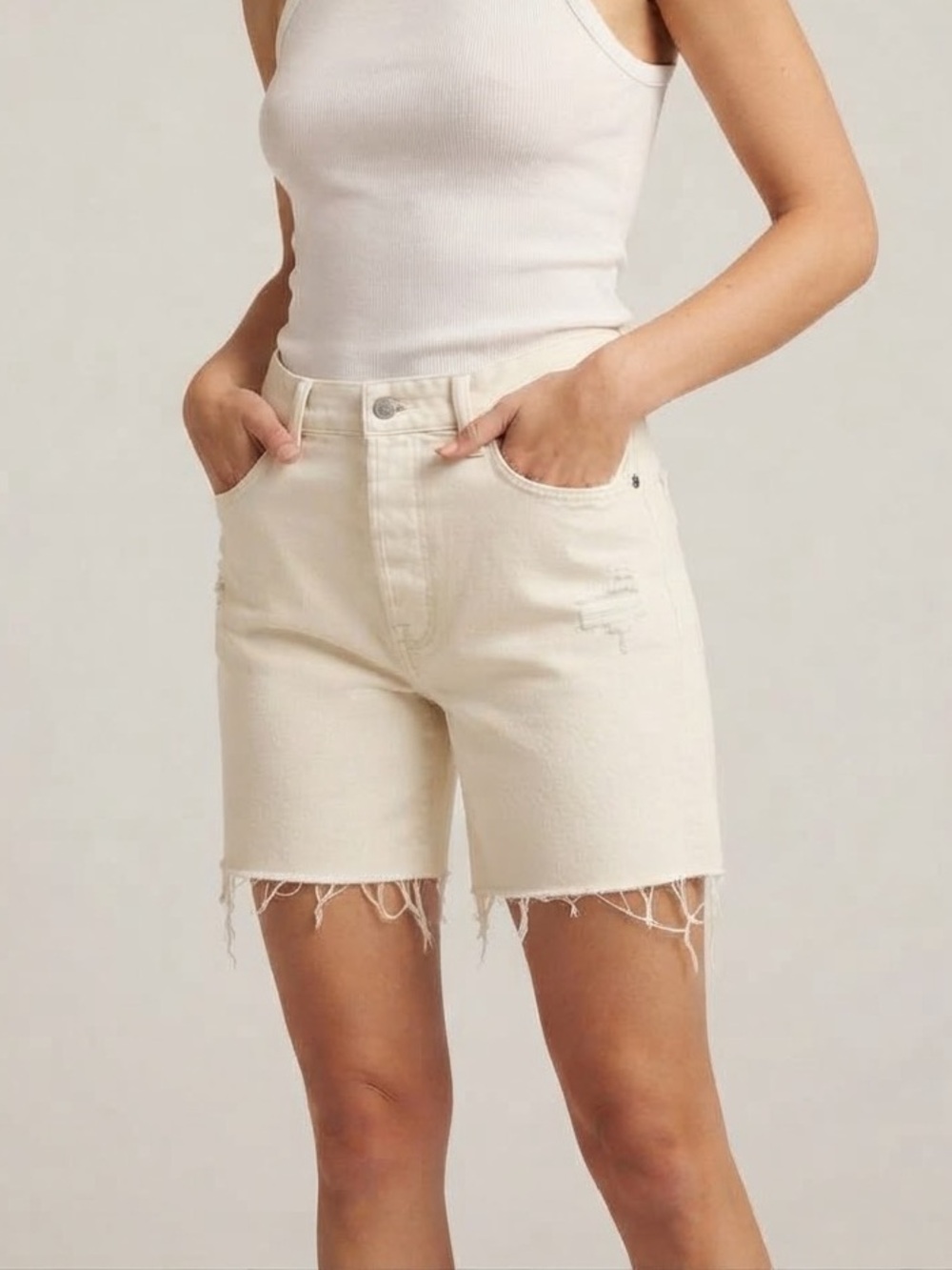 House of Harlow 1960 | Distressed Ivory Jean Shorts